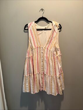 Free People Cream Lightweight Shift Dress with Subtle Pink Accent